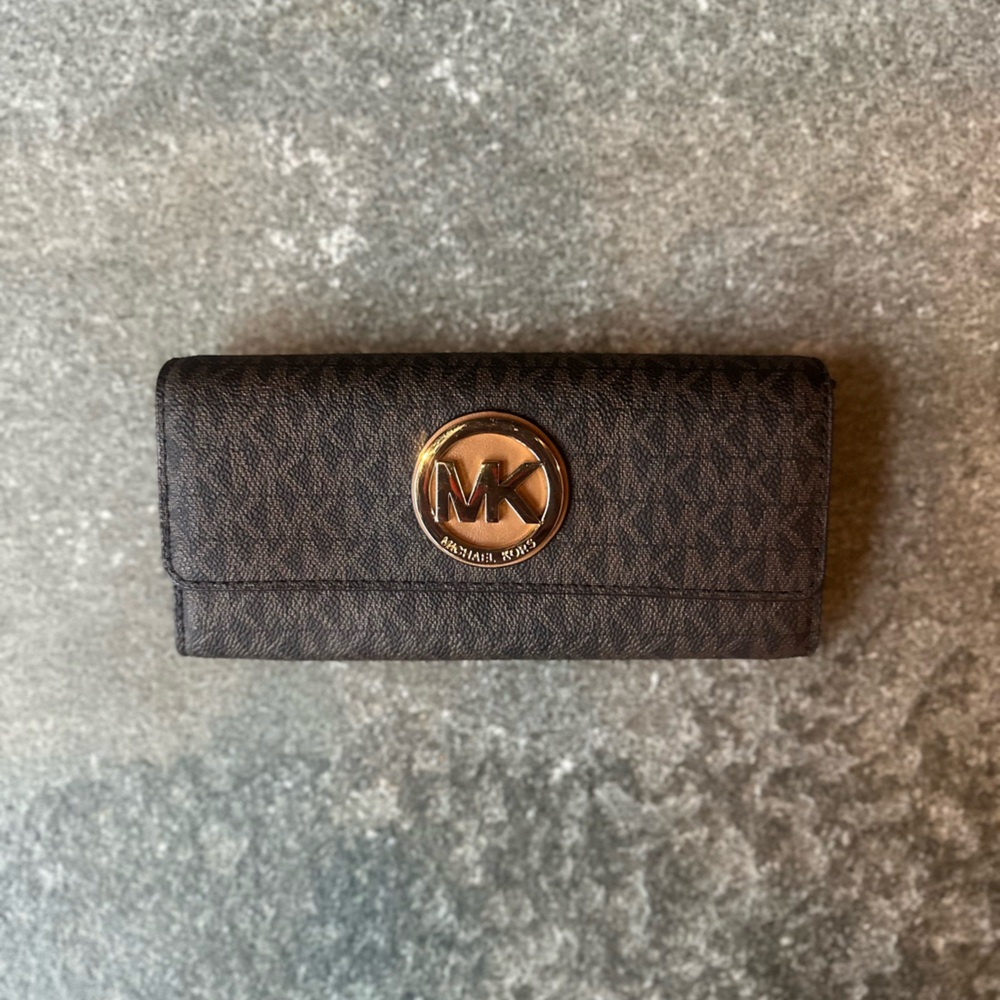 Michael Kors Dark Brown Wallet with Gold Logo